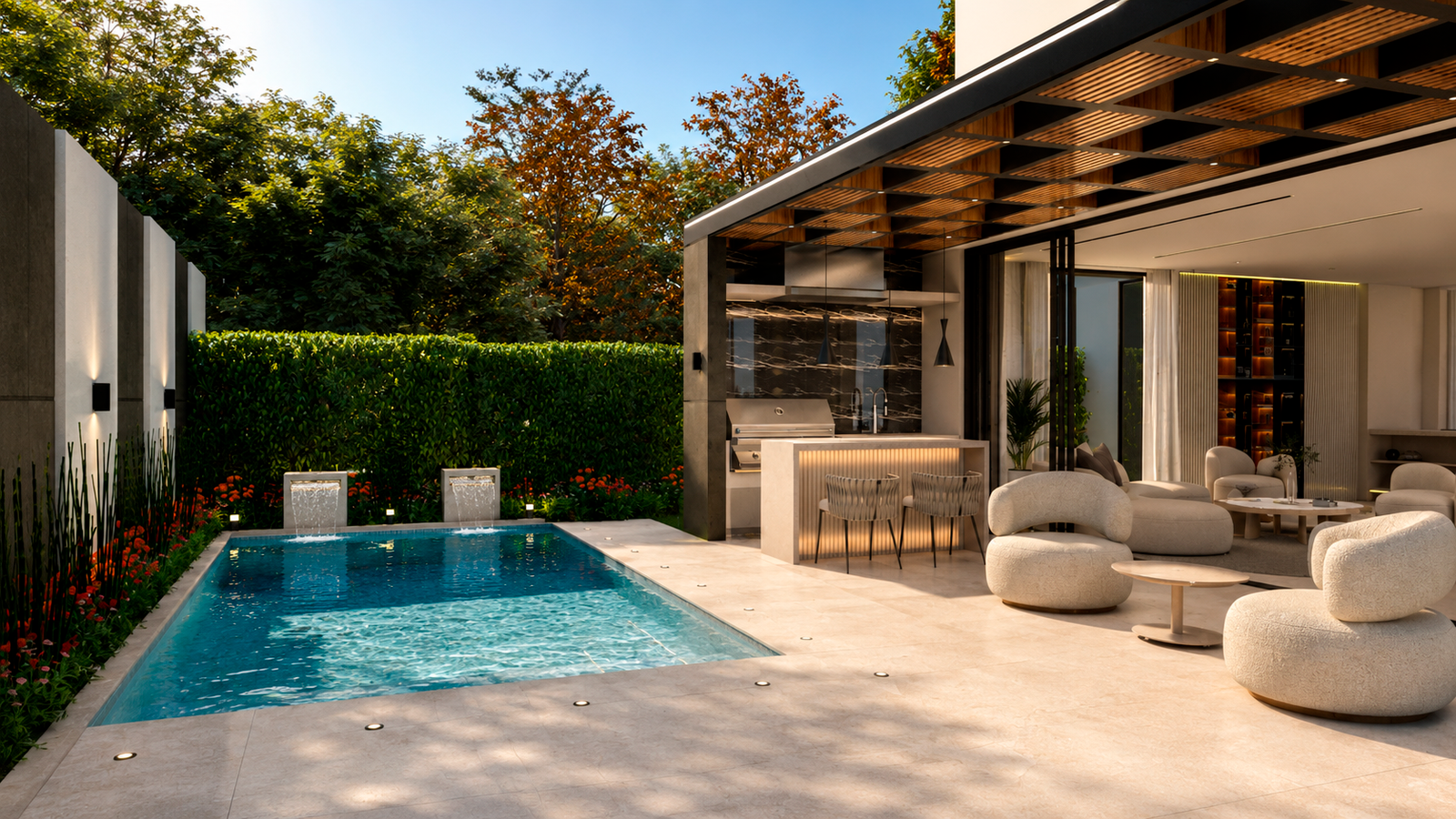Deck y piscina privada del proyecto METZ