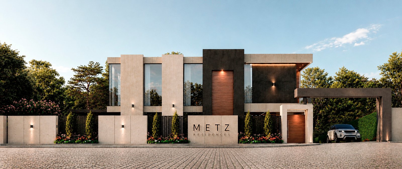 Ingreso del conjunto residencial METZ en Puembo